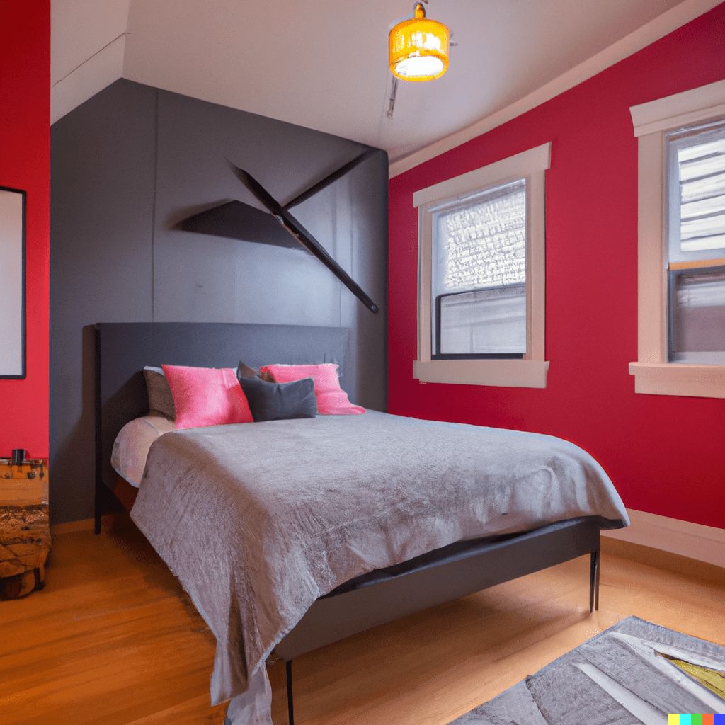 Rose Red and Grey bedroom wall 