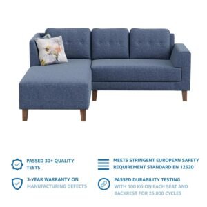 Amazon Brand - Solimo Alen 5 Seater Fabric LHS L Shape Sofa Set (Blue) Image 2